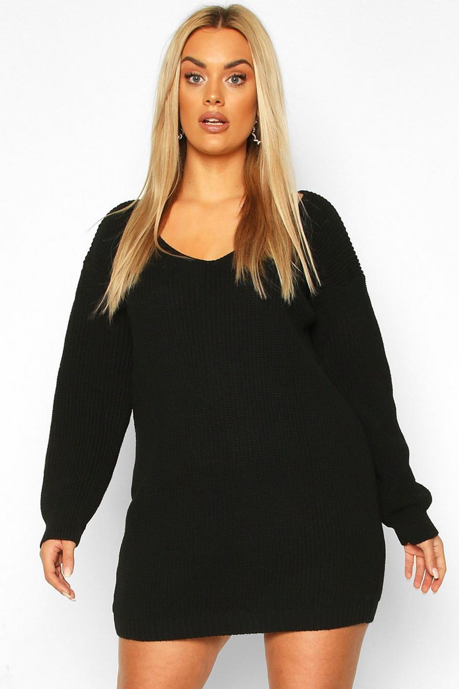 Plus V-Neck Sweater Mini Dress image number 1