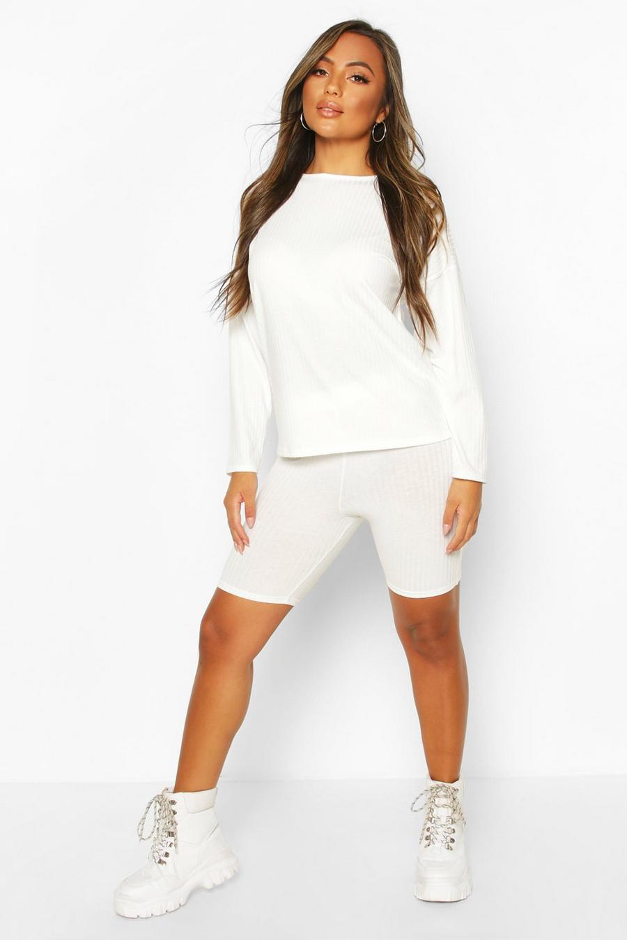 Petite Knitted Soft Rib Cycle Short Co-Ord image number 1