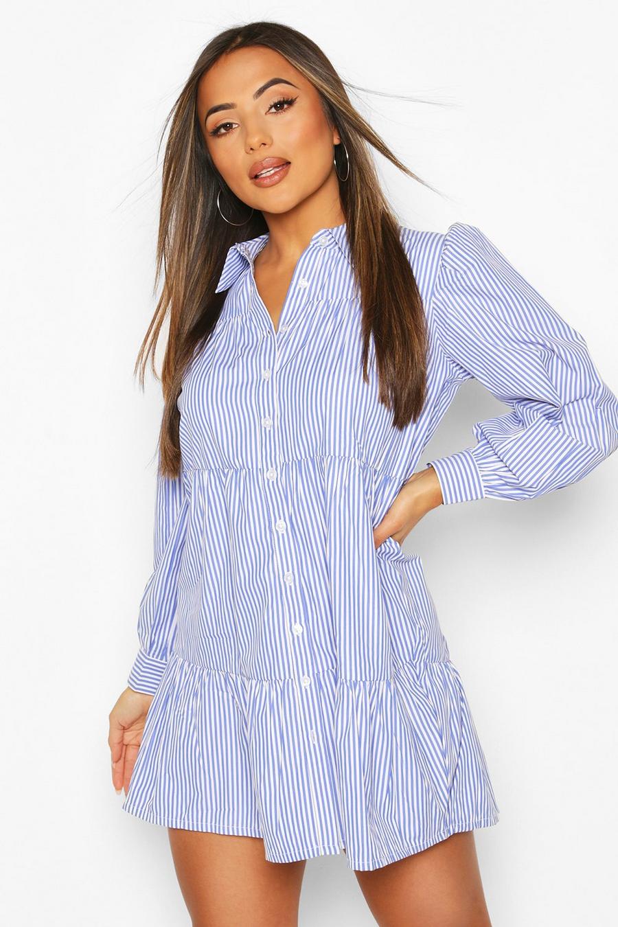 Petite Stripe Smock Shirt Dress image number 1