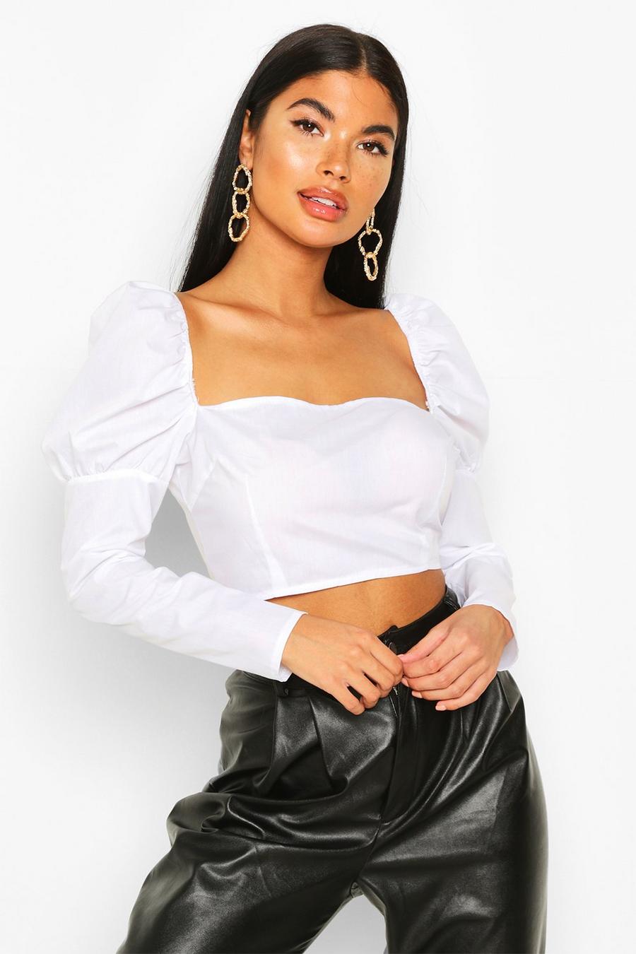 Petite Puff Shoulder Crop Top image number 1