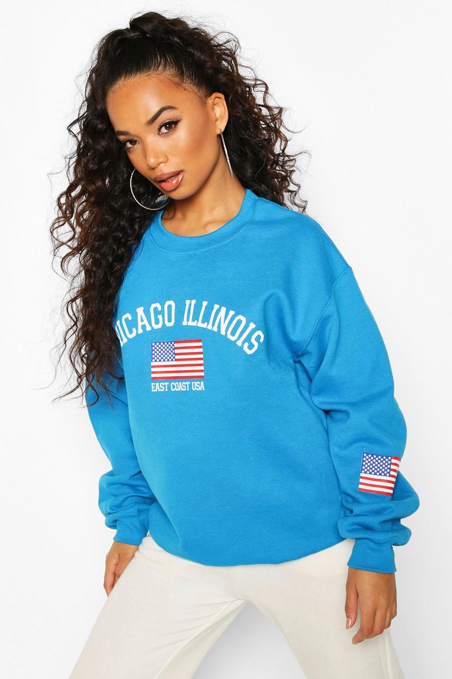 Blue Petite - "Chicago Illinois" Oversize sweatshirt med slogan image number 1