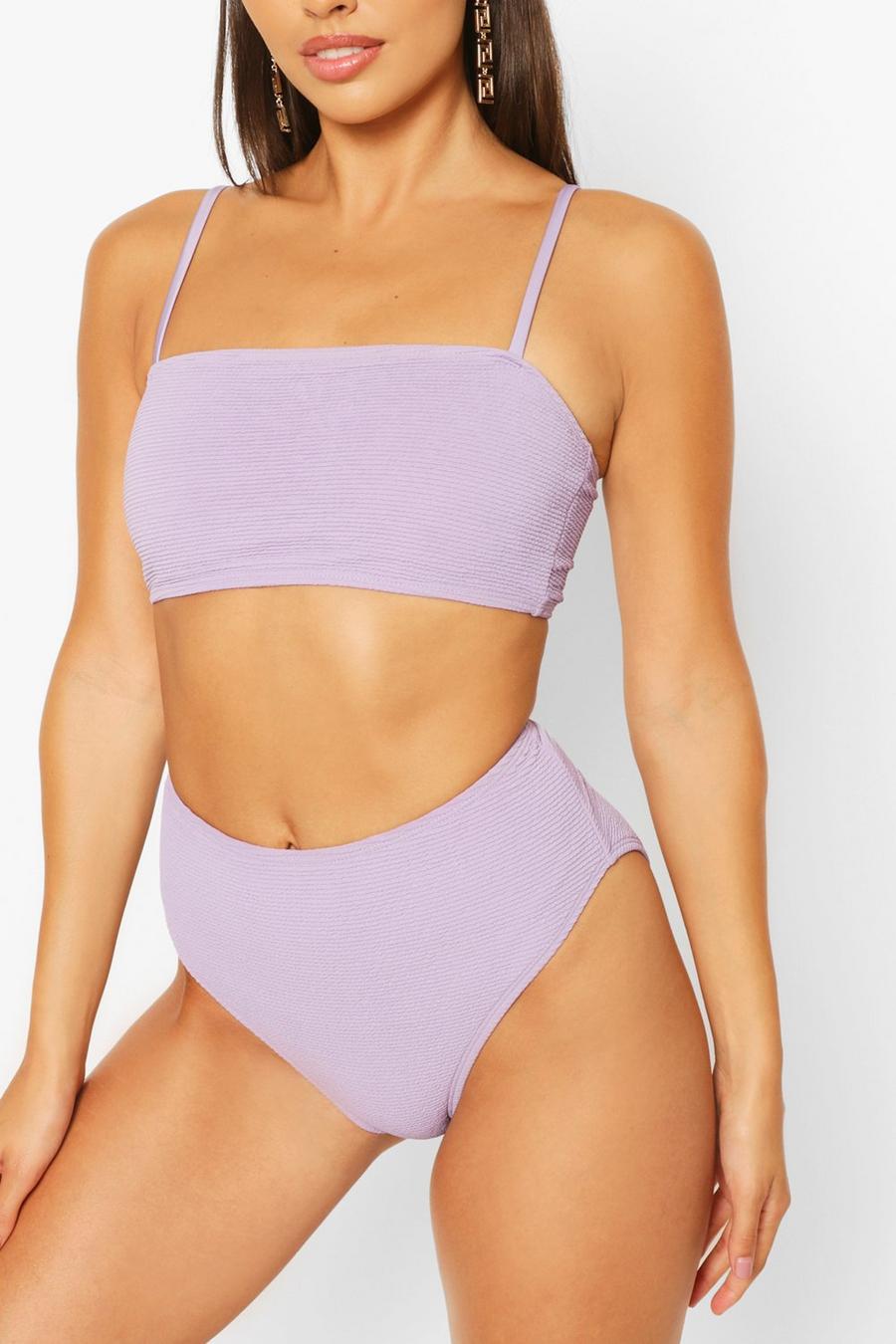Lilac purple Petite High Waist Crinkle Bikini Bottom