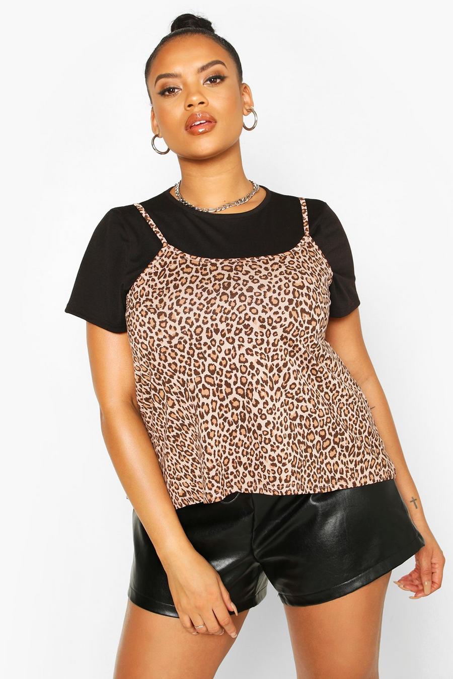 Top estilo camisola con estampado de leopardo 2 en 1 Plus image number 1