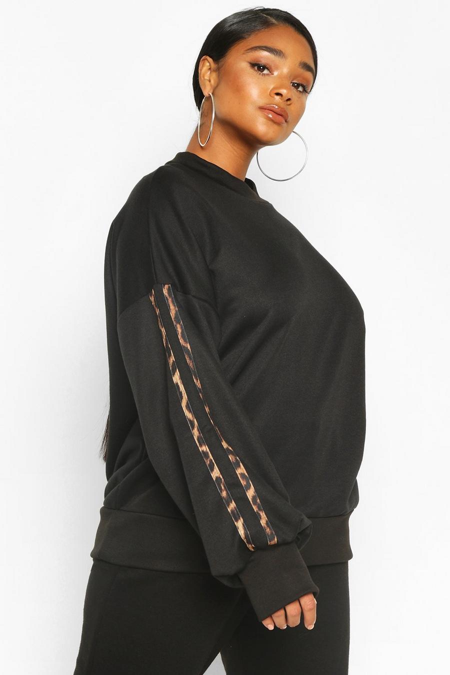 Plus - Oversize sweatshirt med leopardmönstrade ränder image number 1