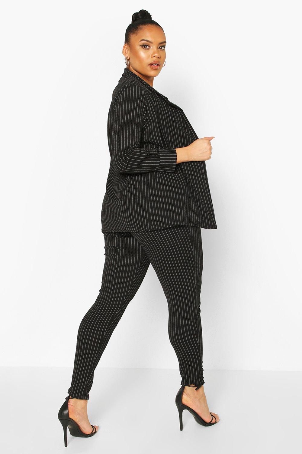 Pinstripe Tailored Blazer And Pants Two-Piece Suit