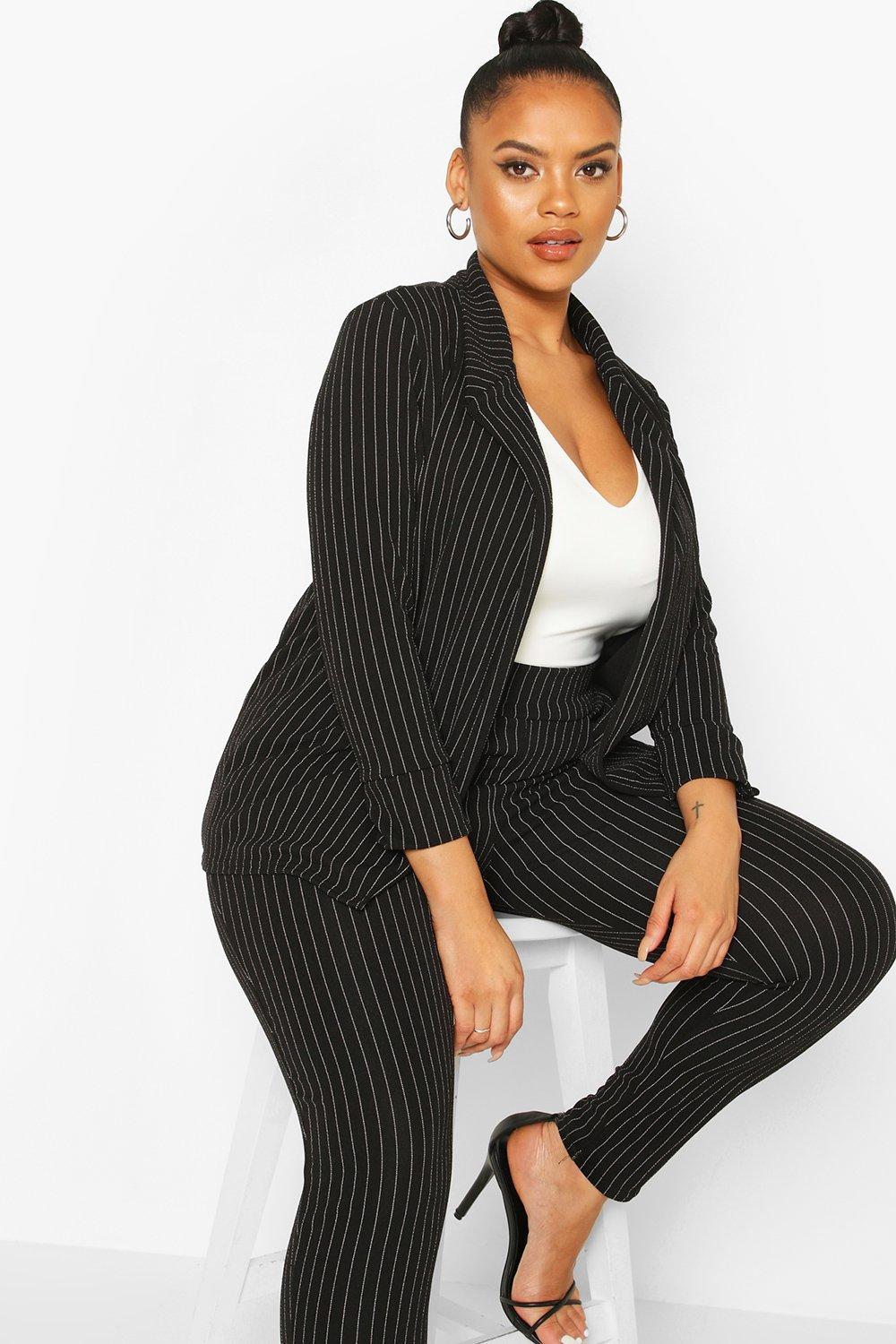 Pinstripe Tailored Blazer And Pants Two-Piece Suit