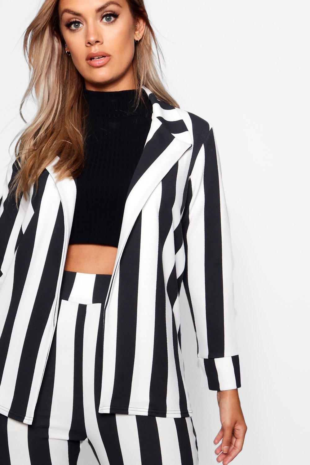 Black and white on sale striped blazer plus size