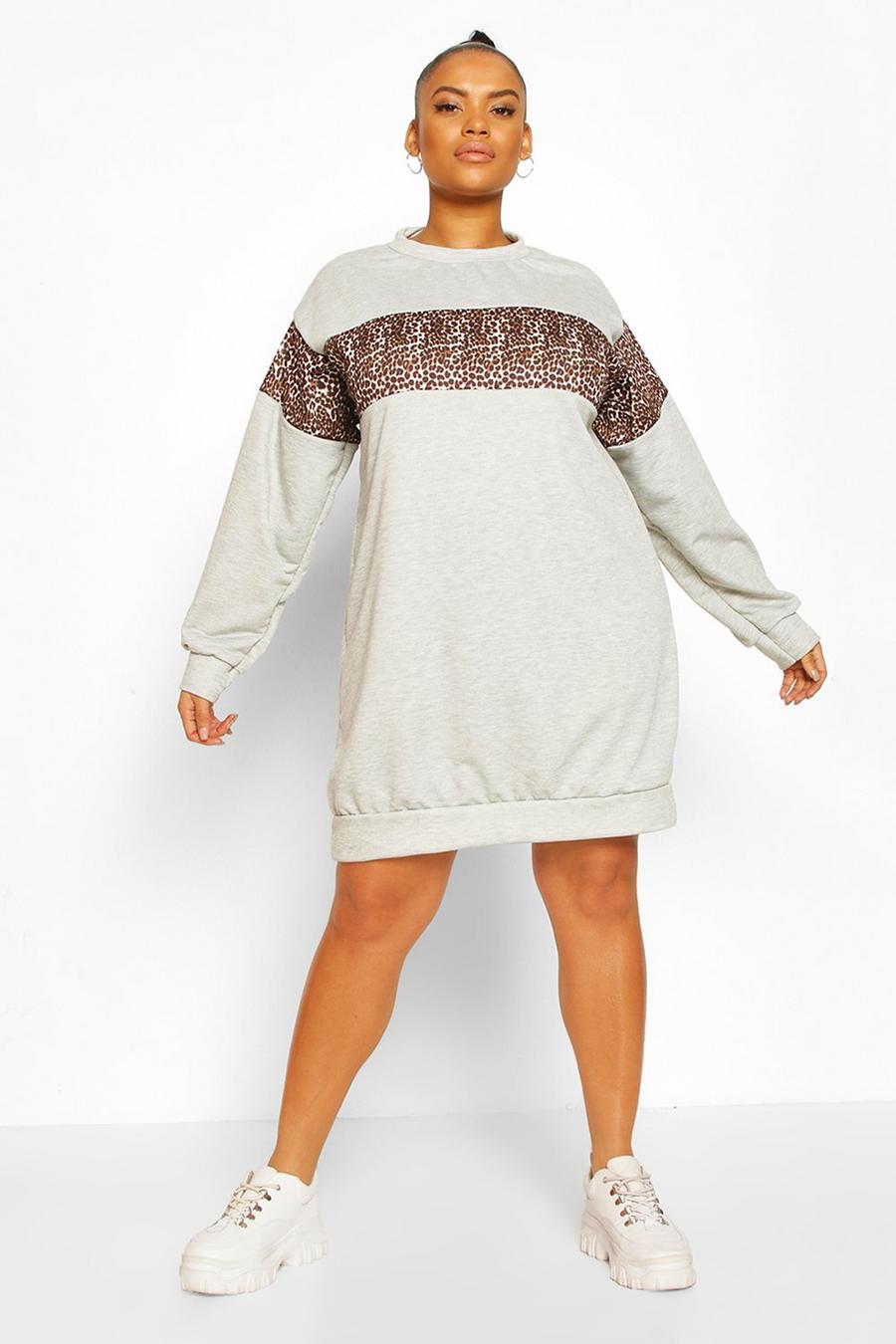 Plus - Oversize sweatshirtklänning med leopardmönster image number 1