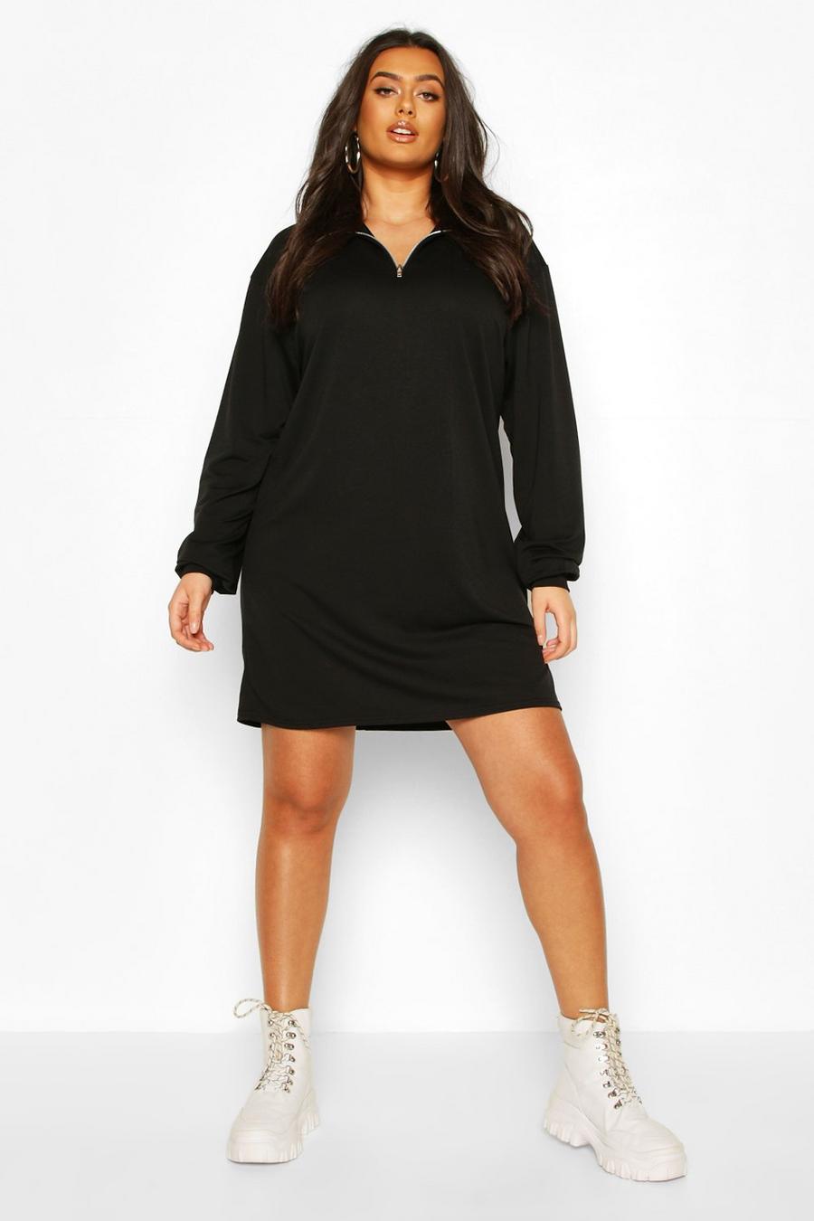 Black Plus Zip Up Oversized Sweat Dress image number 1