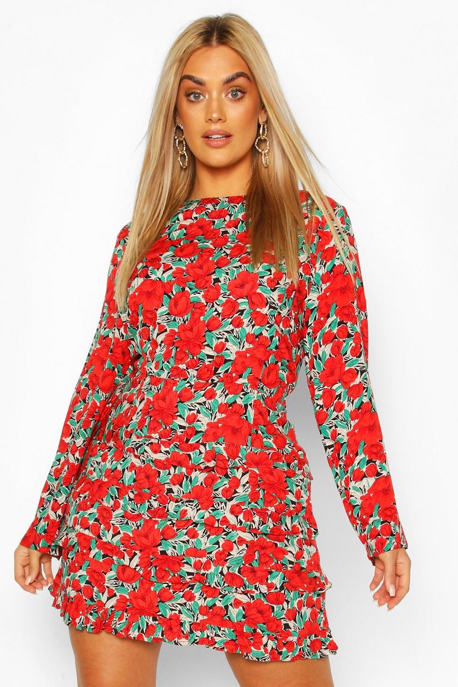 Red Plus Tiered Ruffle Floral Mini Dress image number 1