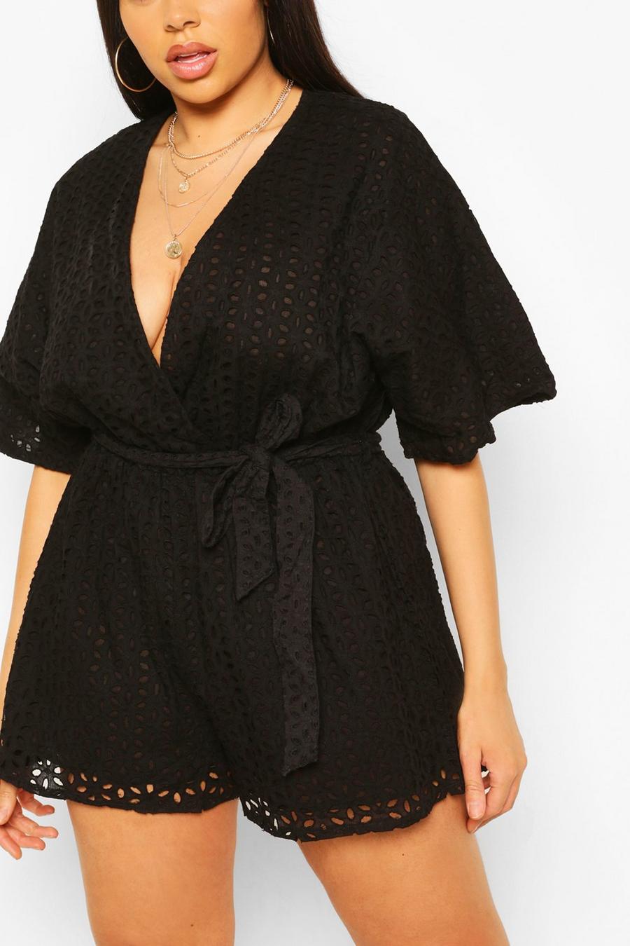 Plus Broderie Anglaise Wrap Belted Playsuit image number 1