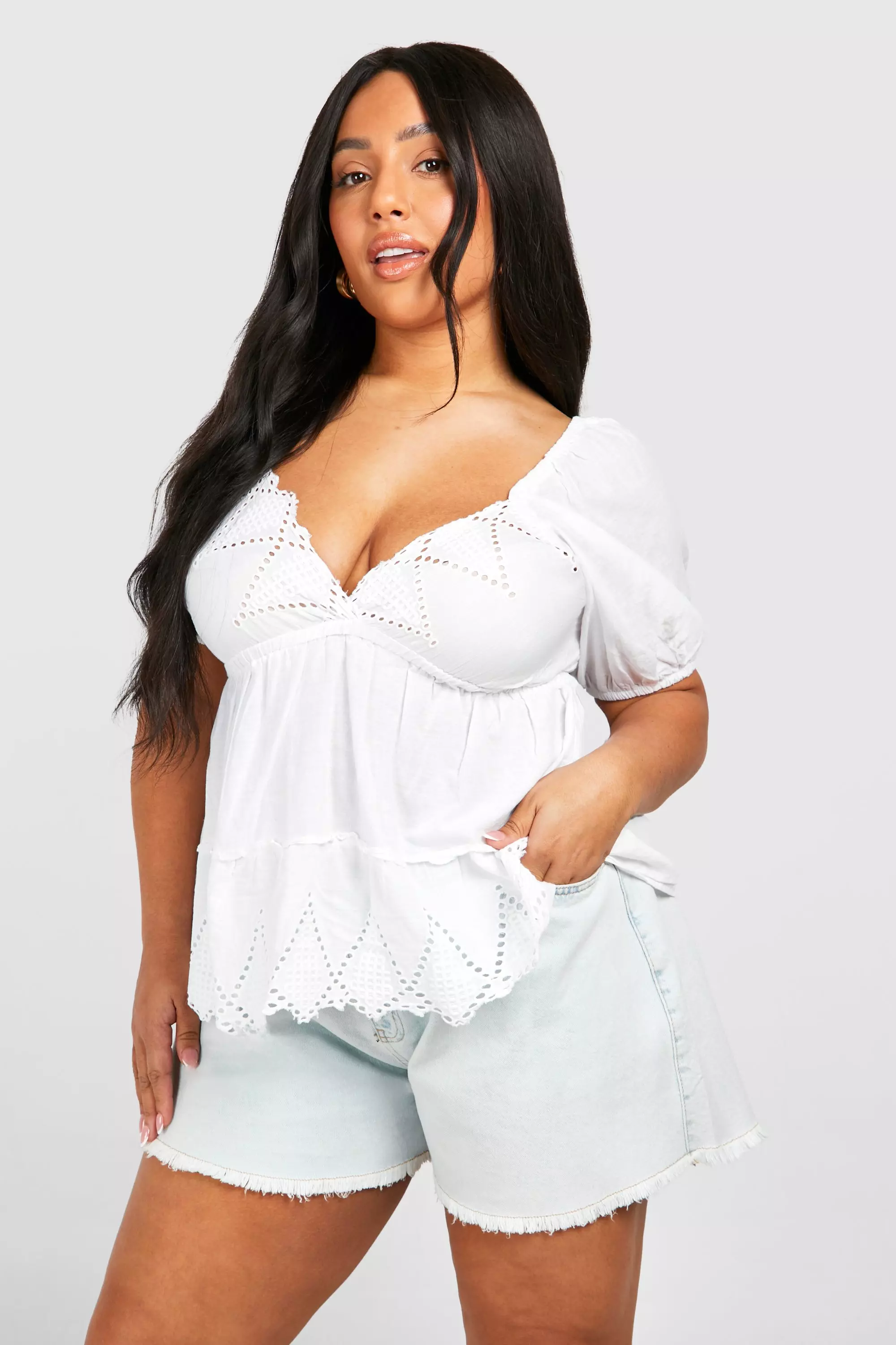 White Plus Broderie Anglaise Smock Top alternative image