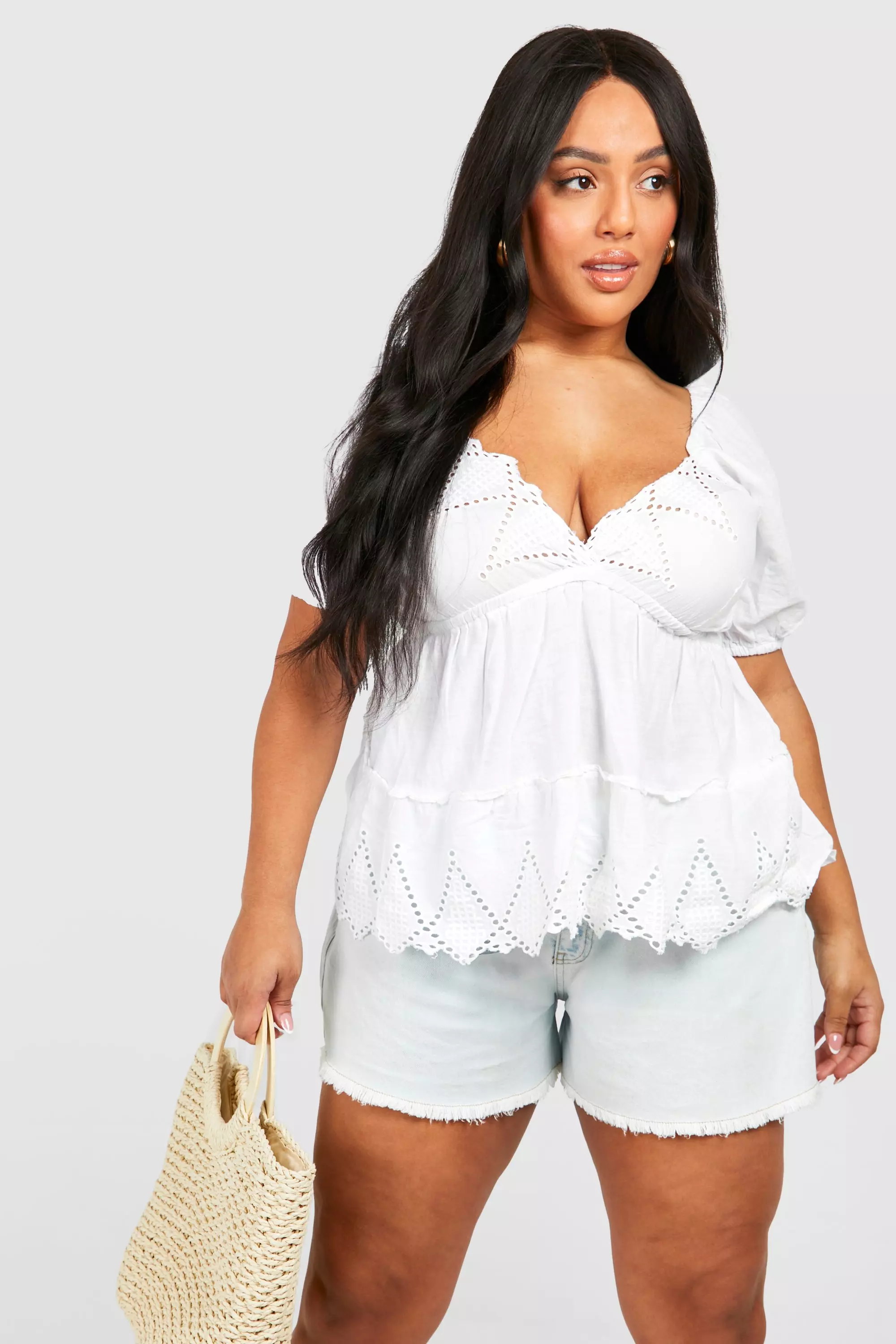 White Plus Broderie Anglaise Smock Top alternative image