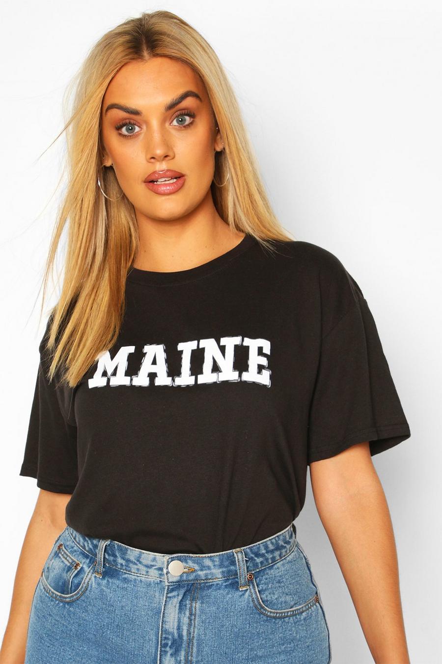 Plus Kurzärmeliges T-Shirt mit „Maine“-Print, Schwarz image number 1