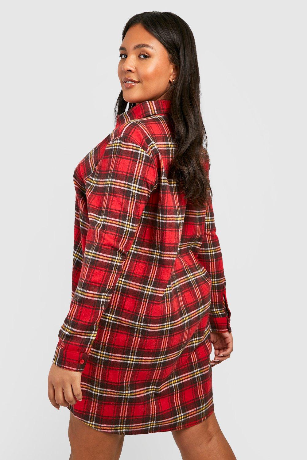 boohoo Plus Oversized Flannel Shirt - Red - Size 20