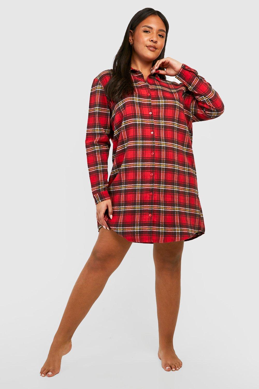 boohoo Plus Oversized Flannel Shirt - Red - Size 20