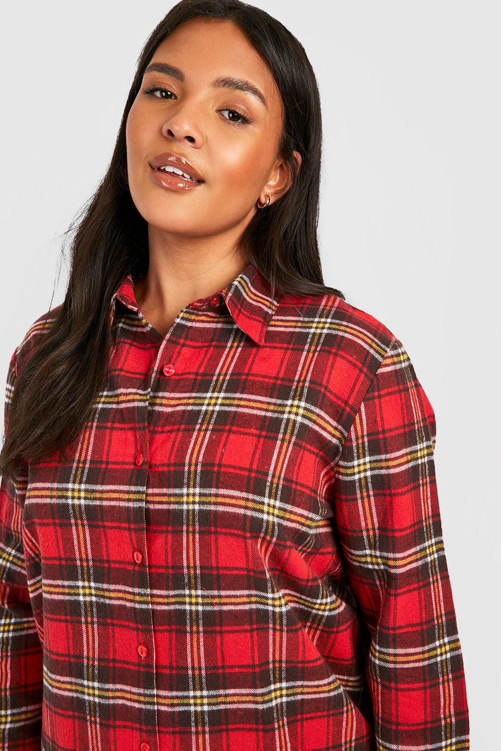 Boohoo UK - Farah Vintage Chest Shirt  Women's Red Plus Honey Oversized T  - Shirt Dress