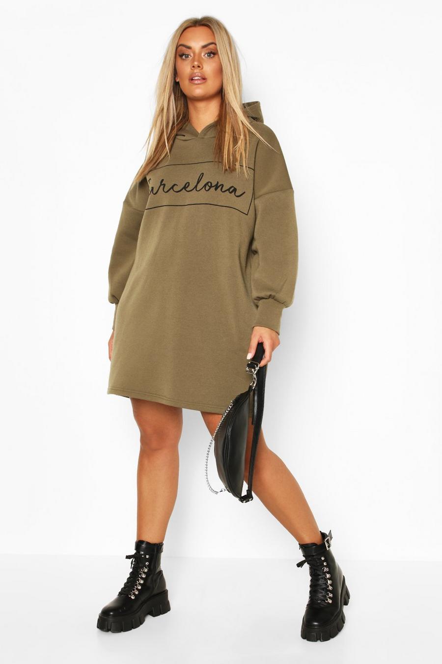 Khaki kaki Plus Barcelona Oversized Hooded Sweatshirt Dress