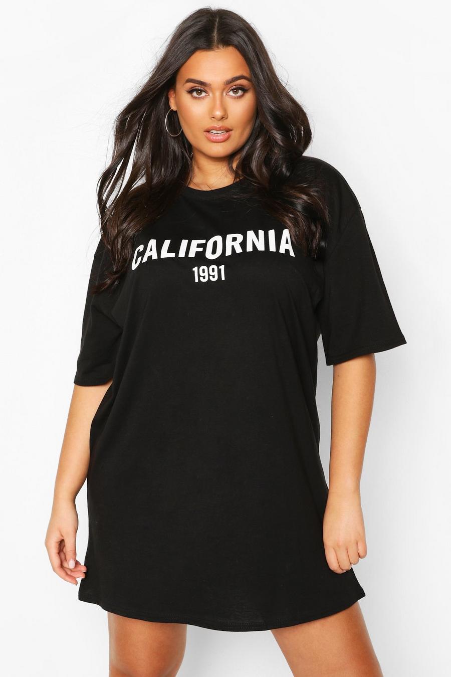 Plus T-Shirt-Kleid mit California-Print und hängendem Armausschnitt image number 1