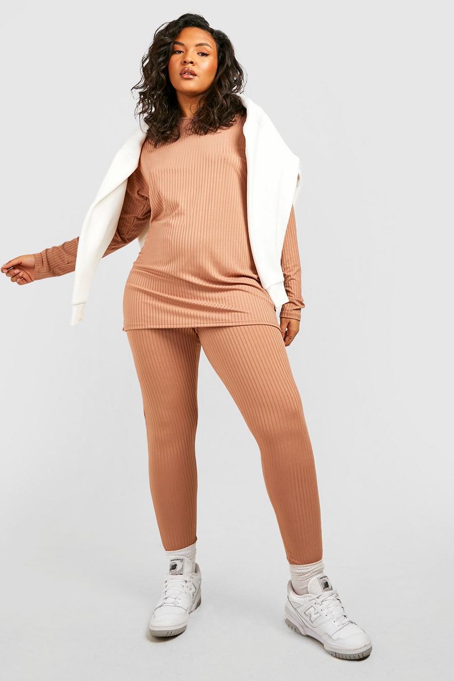 Camel Plus Oversized Rib Top and Legging Co-Ord image number 1
