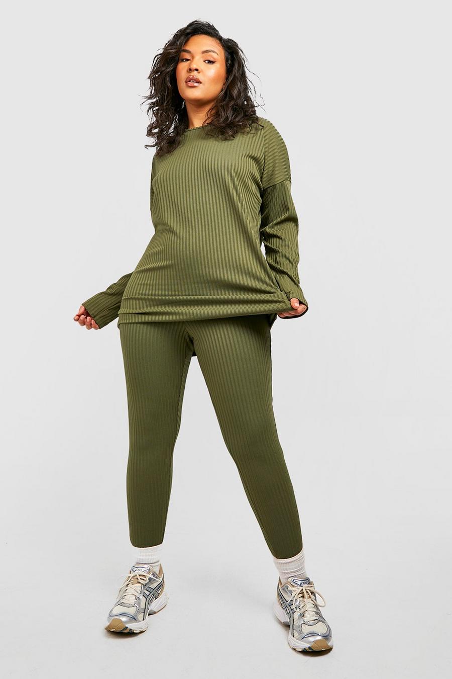 Final Sale Plus Size 2-Piece Striped Top and Solid Legging Set in