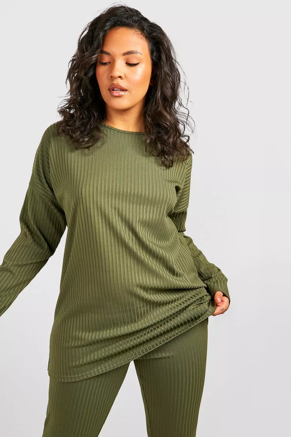 Women's Plus Oversized Rib Top and Legging Co-Ord