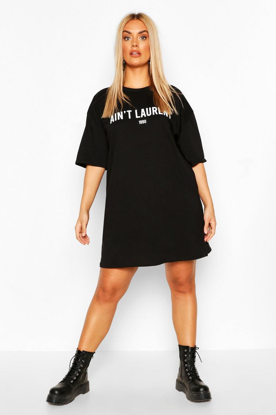 Vestido estilo camiseta con eslogan "Aint Laurent" Plus image number 1