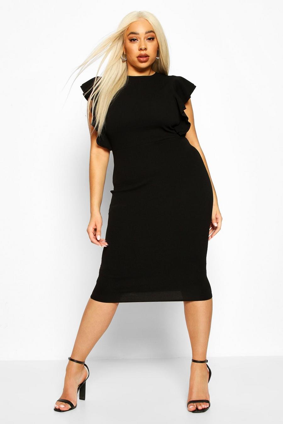 Plus Double Ruffle Sculpted Midi Dress image number 1