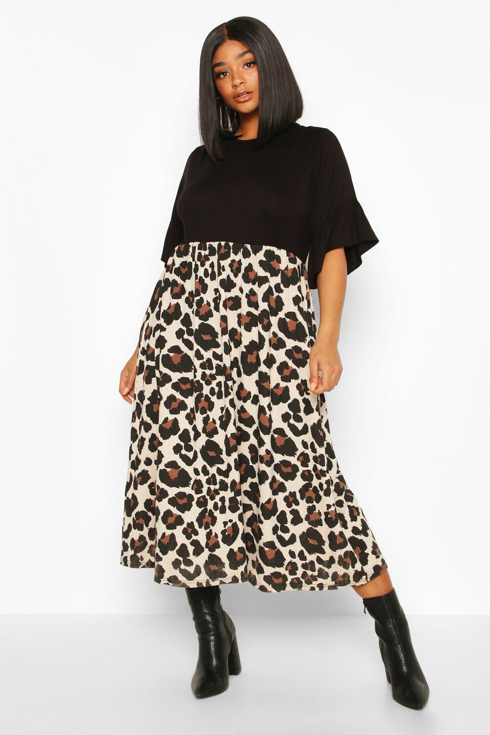 boohoo plus leopard midi dress