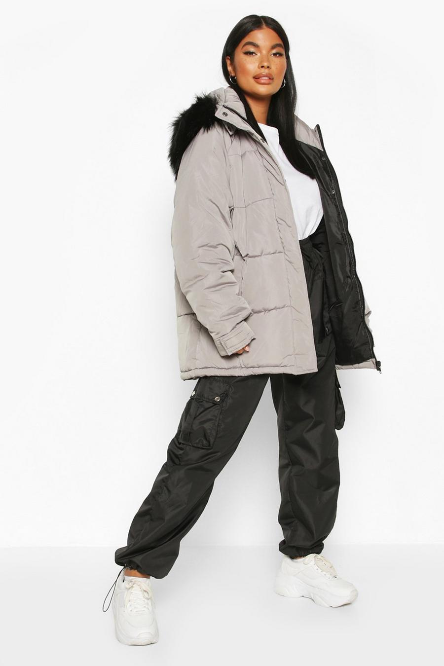 Petite Faux Fur Hooded Puffer Jacket image number 1