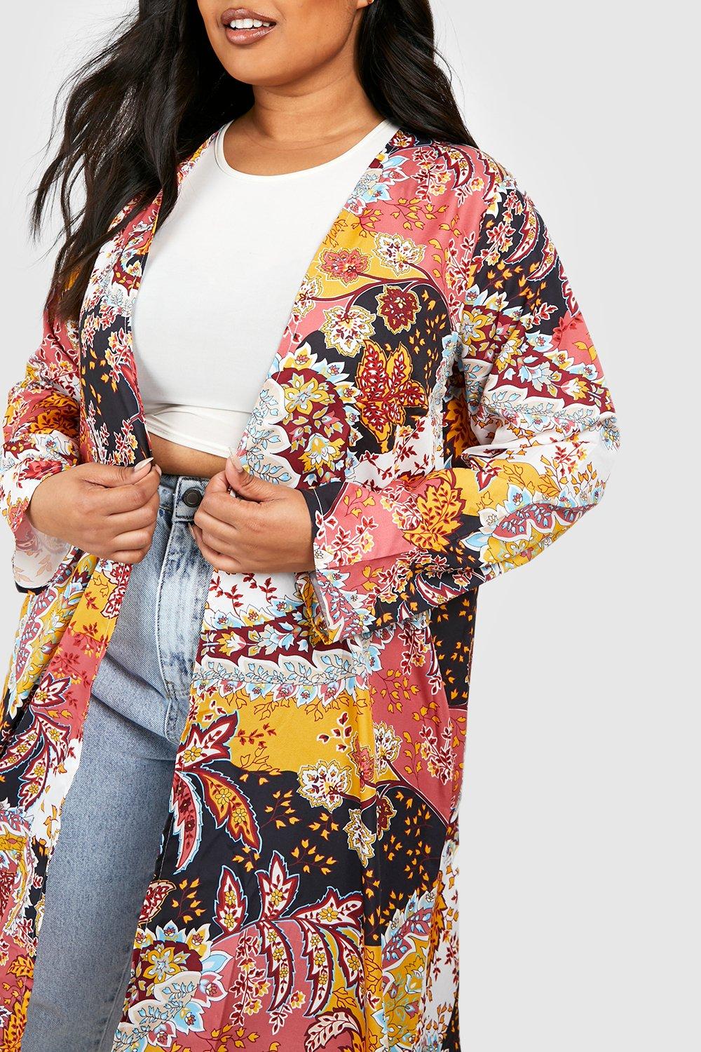 Plus Paisley Long Sleeve Maxi Kimono