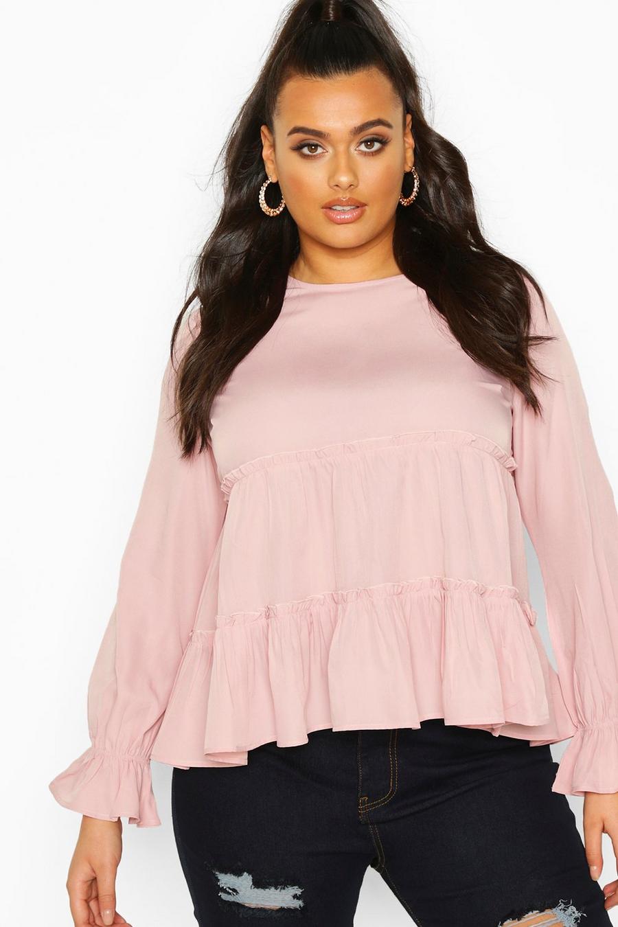 Blush Plus Woven Ruffle Long Sleeve Smock Top image number 1