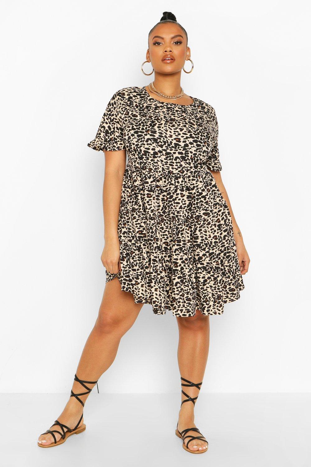 Boohoo plus hotsell leopard print dress