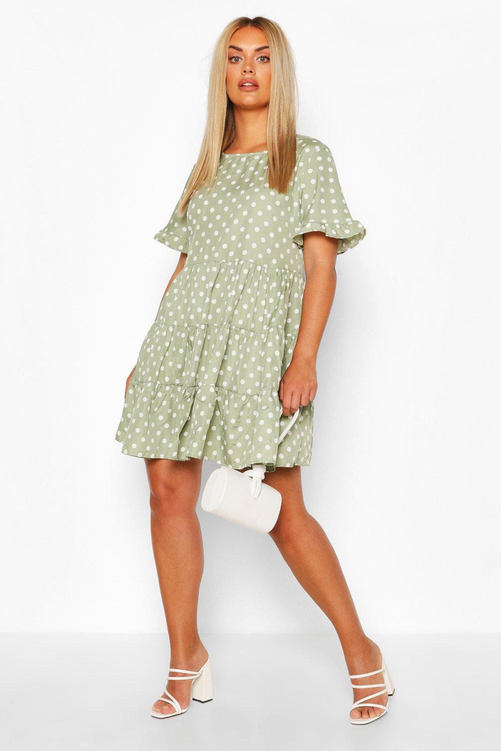 Boohoo green polka dot dress hotsell