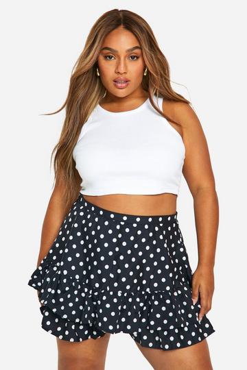 Plus Polka Dot Ditsy Ruffle Shorts black