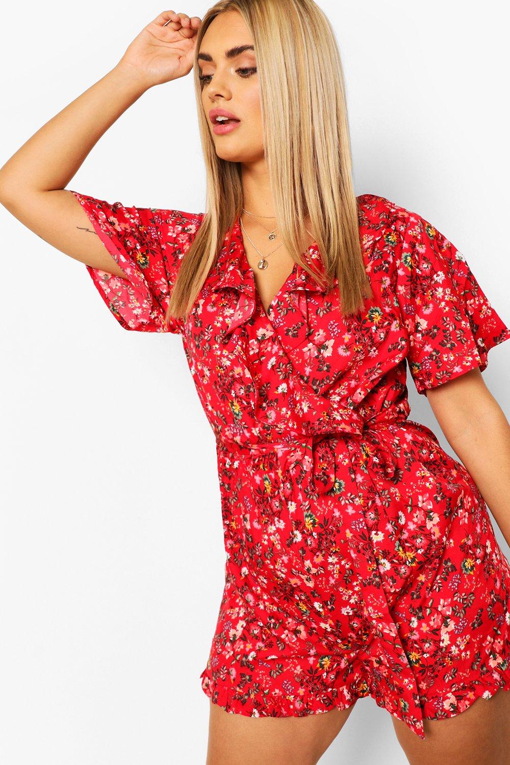 boohoo red playsuit