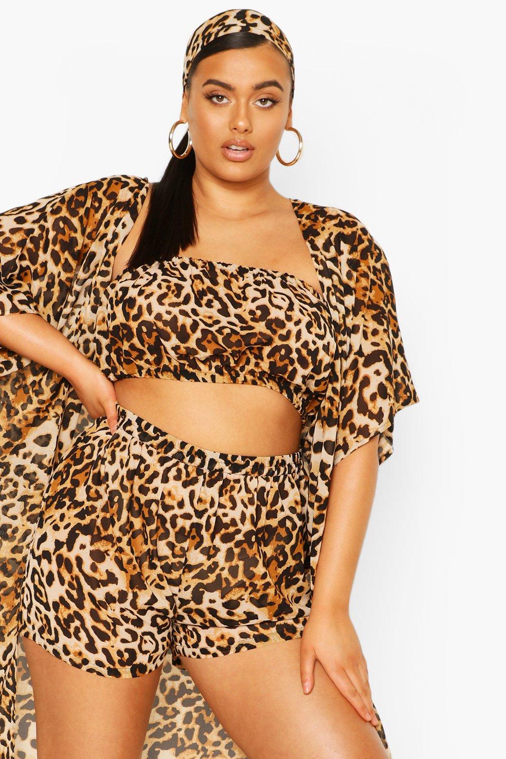 Plus Beach Leopard 4 Piece Set boohoo