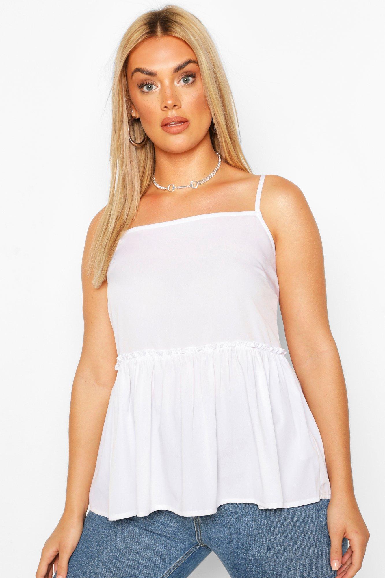 Plus Square Neck Ruffle Hem Cami Top | boohoo