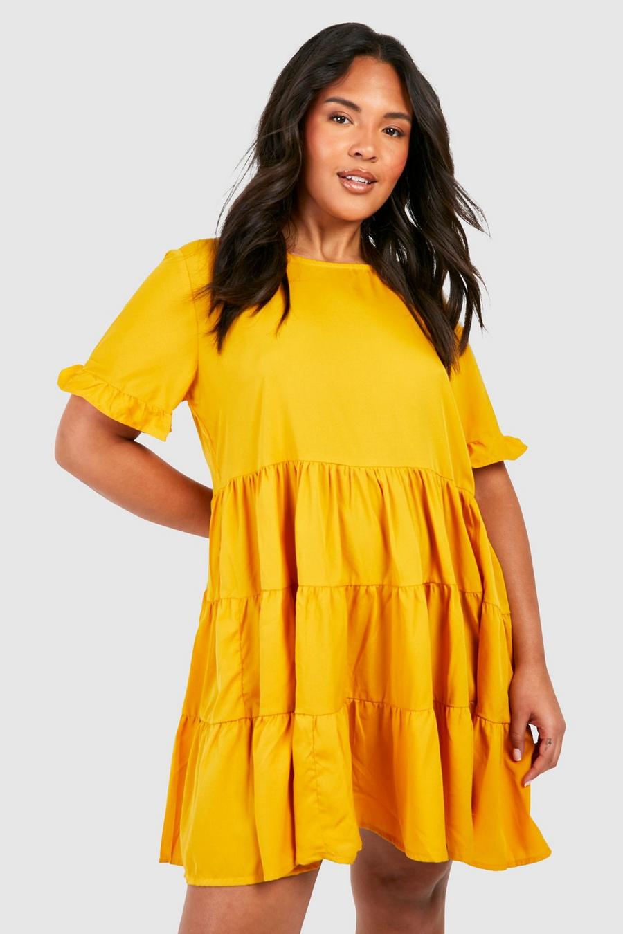 Vestito grembiule Plus Size in tessuto, Mustard amarillo