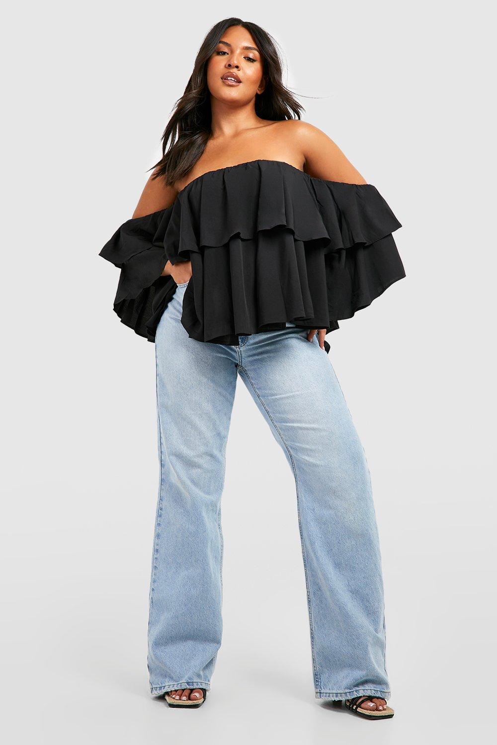 Off the shoulder ruffle top sale plus size