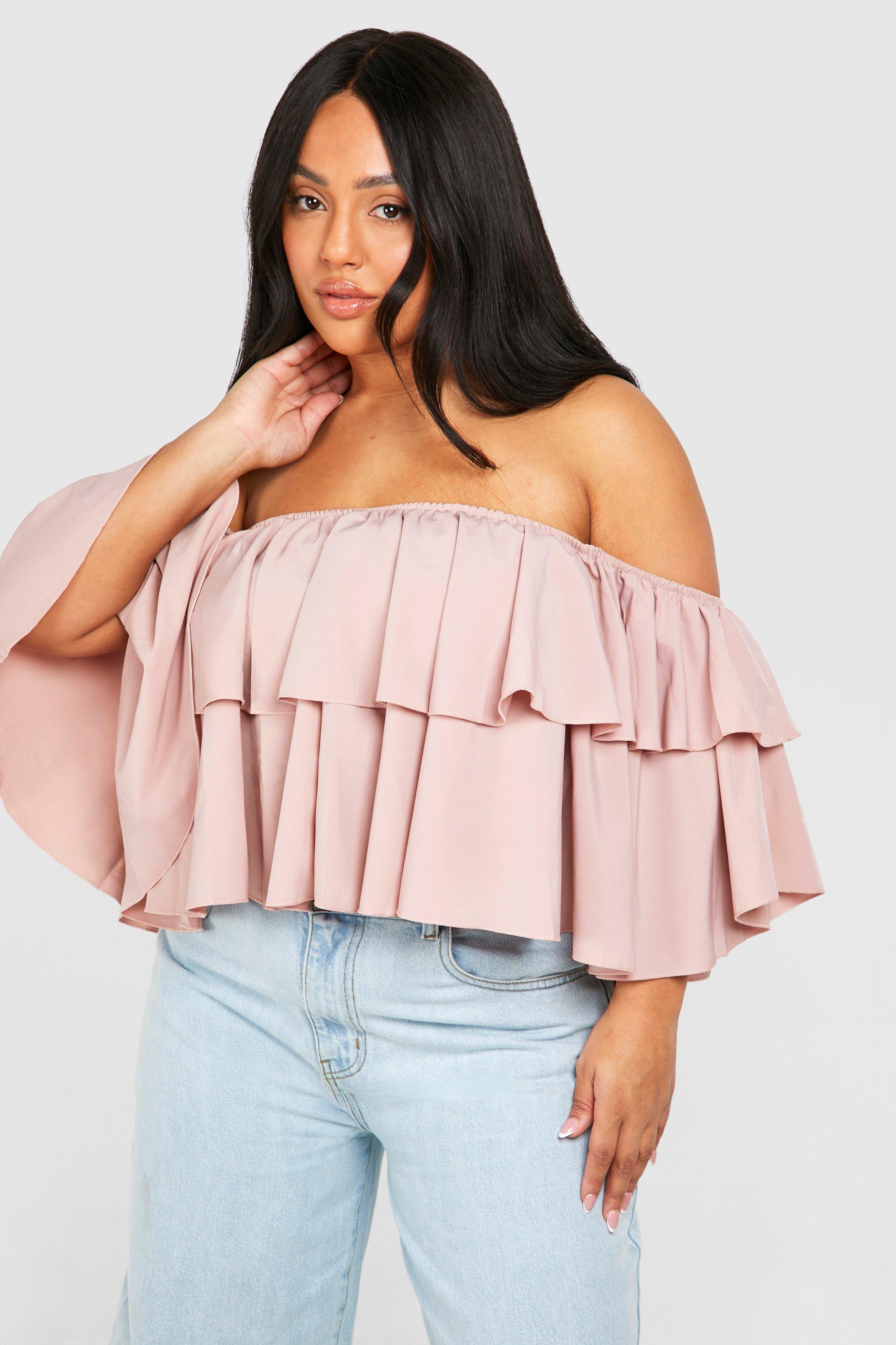 Plus Woven Ruffle Floral Off Shoulder Top