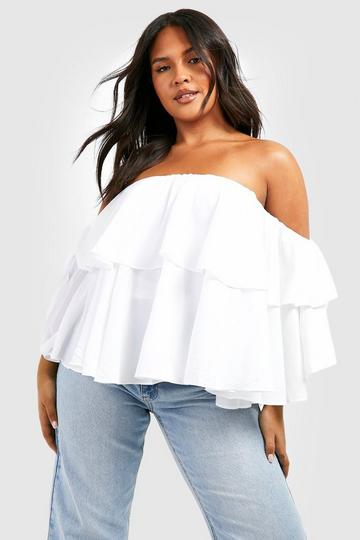 White Plus Off The Shoulder Ruffle Peplum Top