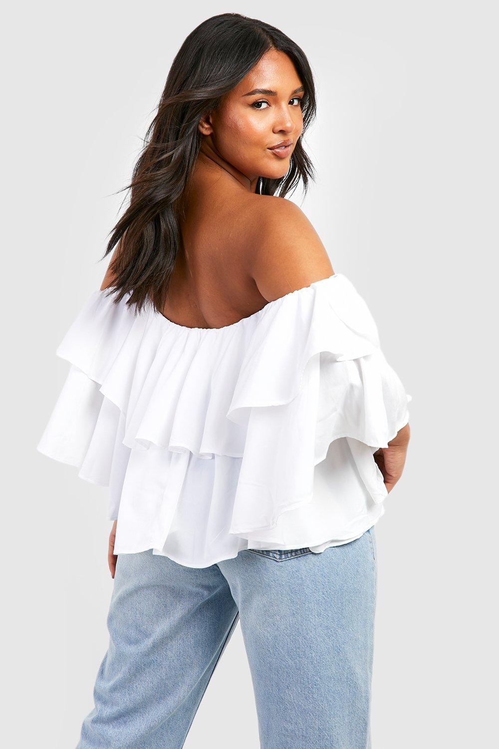 Plus Spot Mesh Sleeve Off Shoulder Top