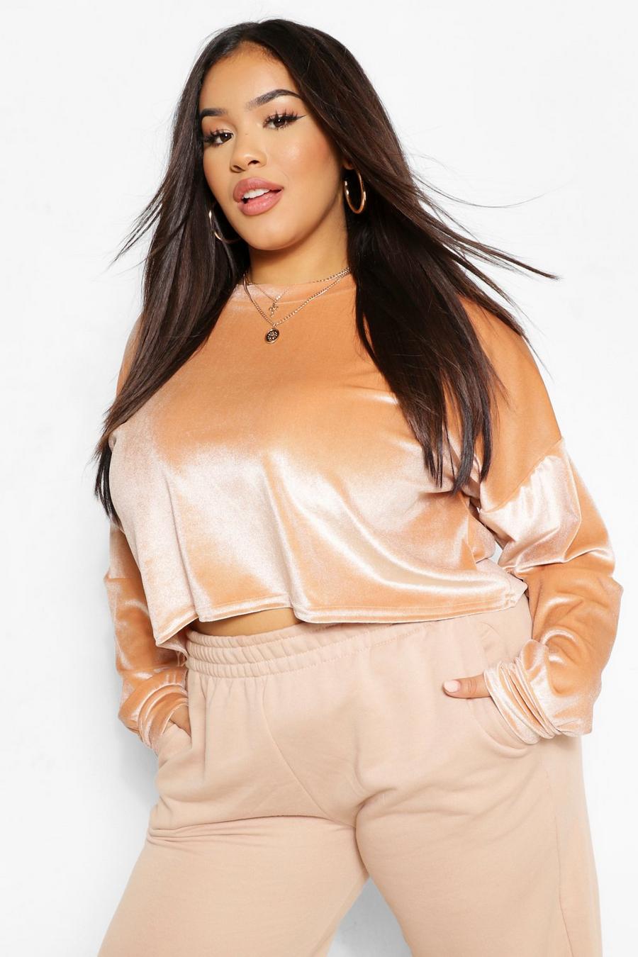 Stone Velour Slouchy Crop Top image number 1