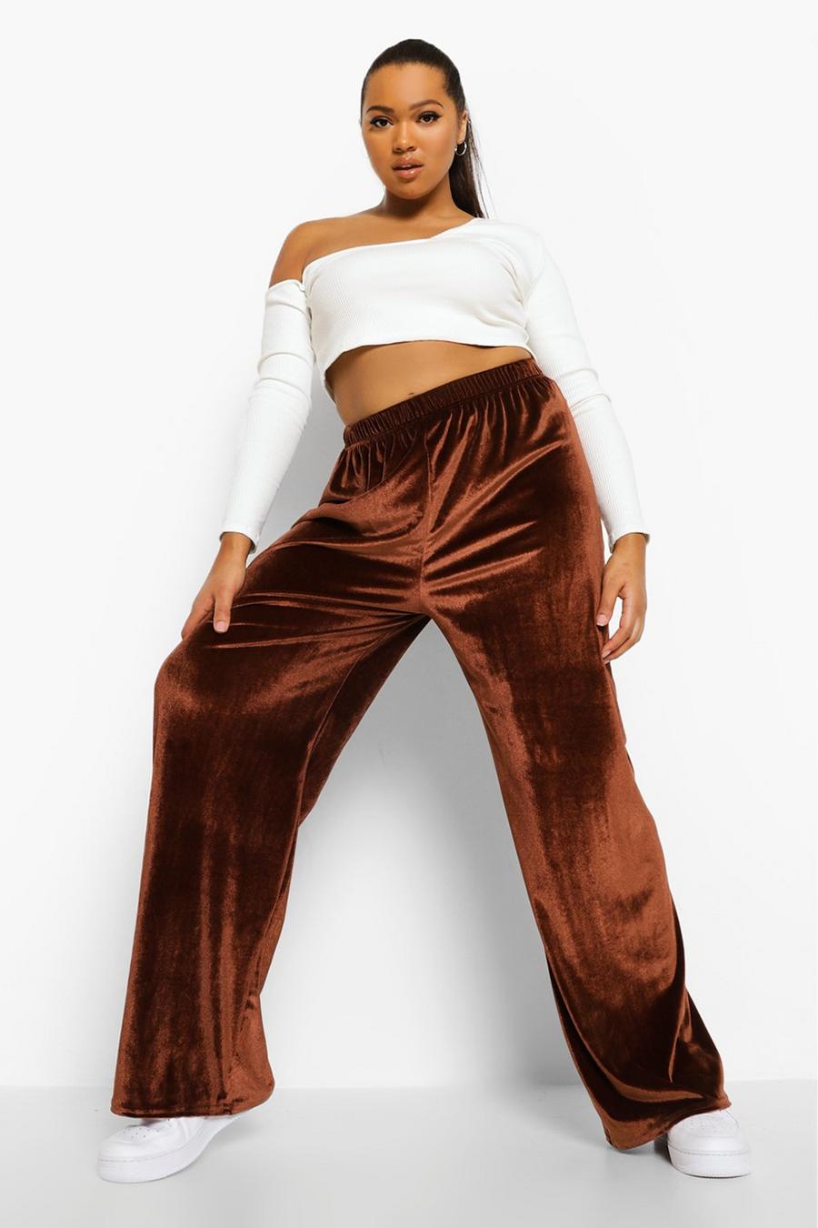 Chocolate Velour Wide Leg Joggers image number 1