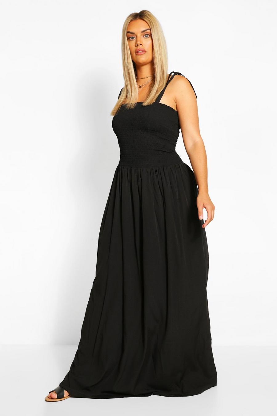 Black Plus Woven Shirred Maxi Dress image number 1
