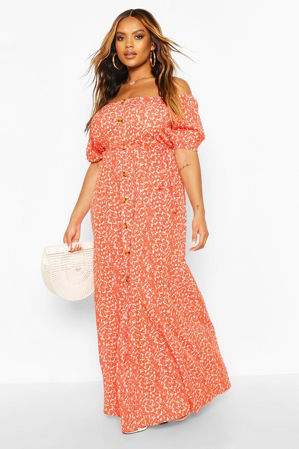 Plus Off Shoulder Boho Maxi Dress