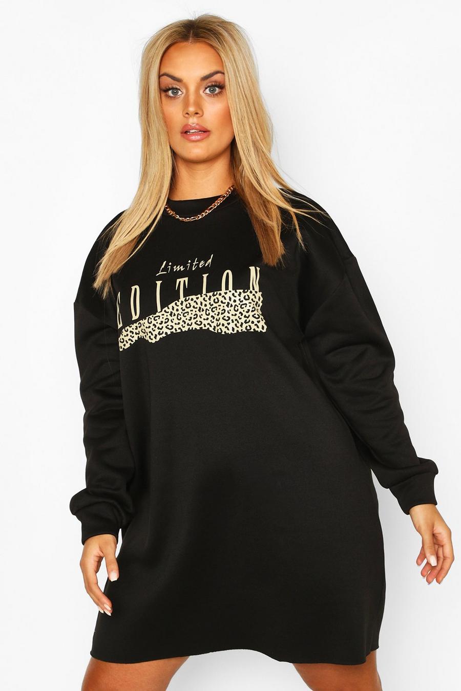 Black Plus Oversized Luipaardprint Sweatshirt Jurk image number 1