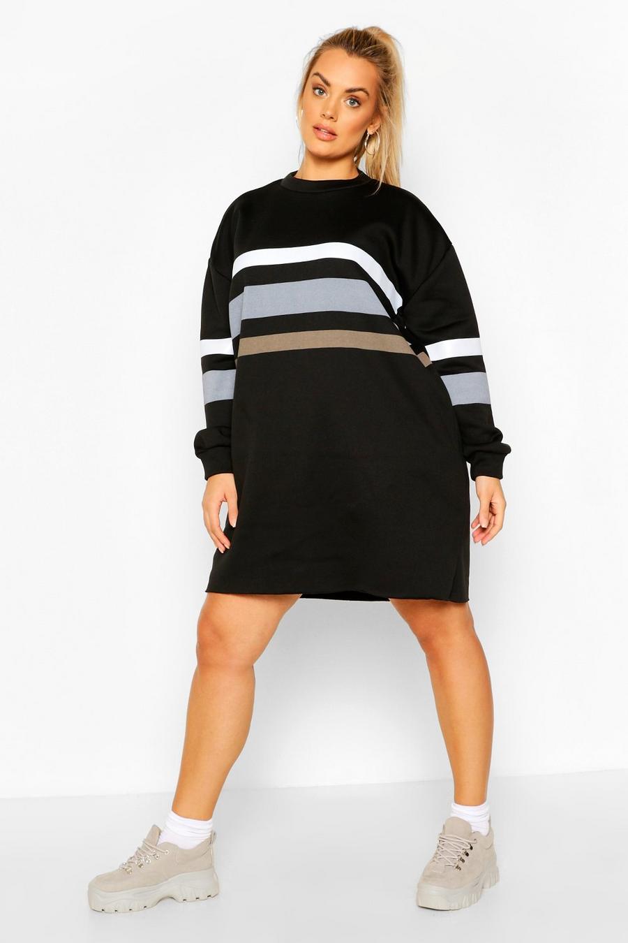 Black Plus Stripe Oversized Contrast Sweat Dress image number 1