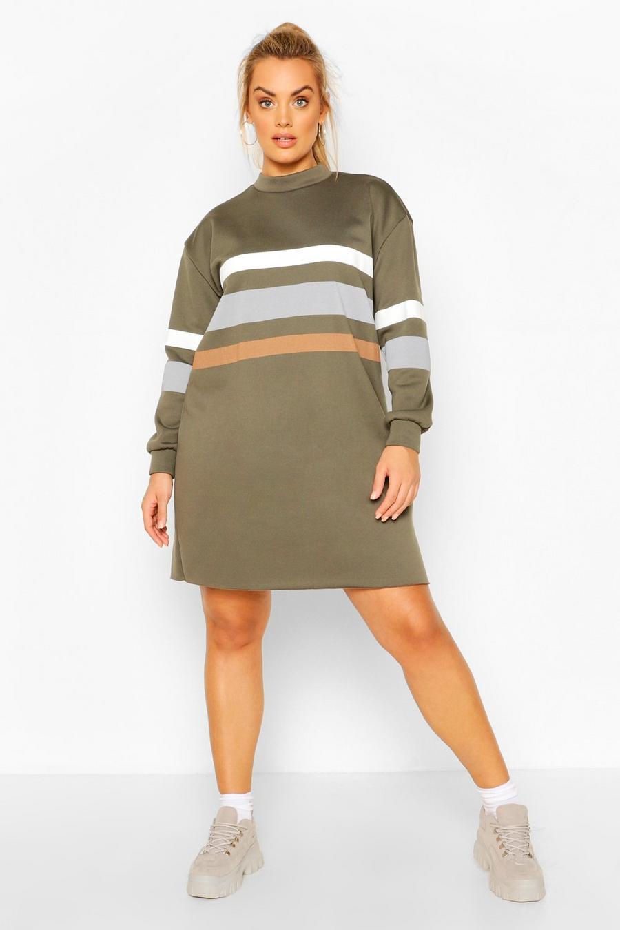 Plus - Oversize randig sweatshirtklänning med kontrastfärger image number 1